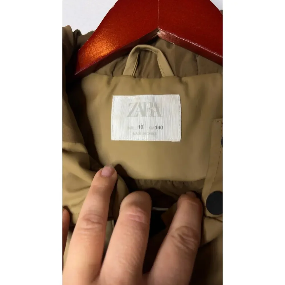 Zara unisex hooded tan full zip raincoat sz 10